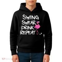 Swing Swear Drink Repeat Flamingo Playing retro Golf Kids Hoodie thumb 4