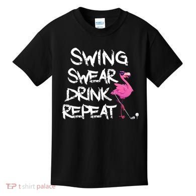 Swing Swear Drink Repeat Flamingo Playing retro Golf Kids T-Shirt