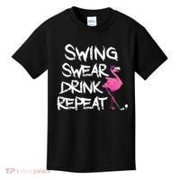 Swing Swear Drink Repeat Flamingo Playing retro Golf Kids T-Shirt thumb 0