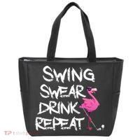 Swing Swear Drink Repeat Flamingo Playing retro Golf Tote Bag thumb 0