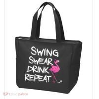 Swing Swear Drink Repeat Flamingo Playing retro Golf Tote Bag thumb 3