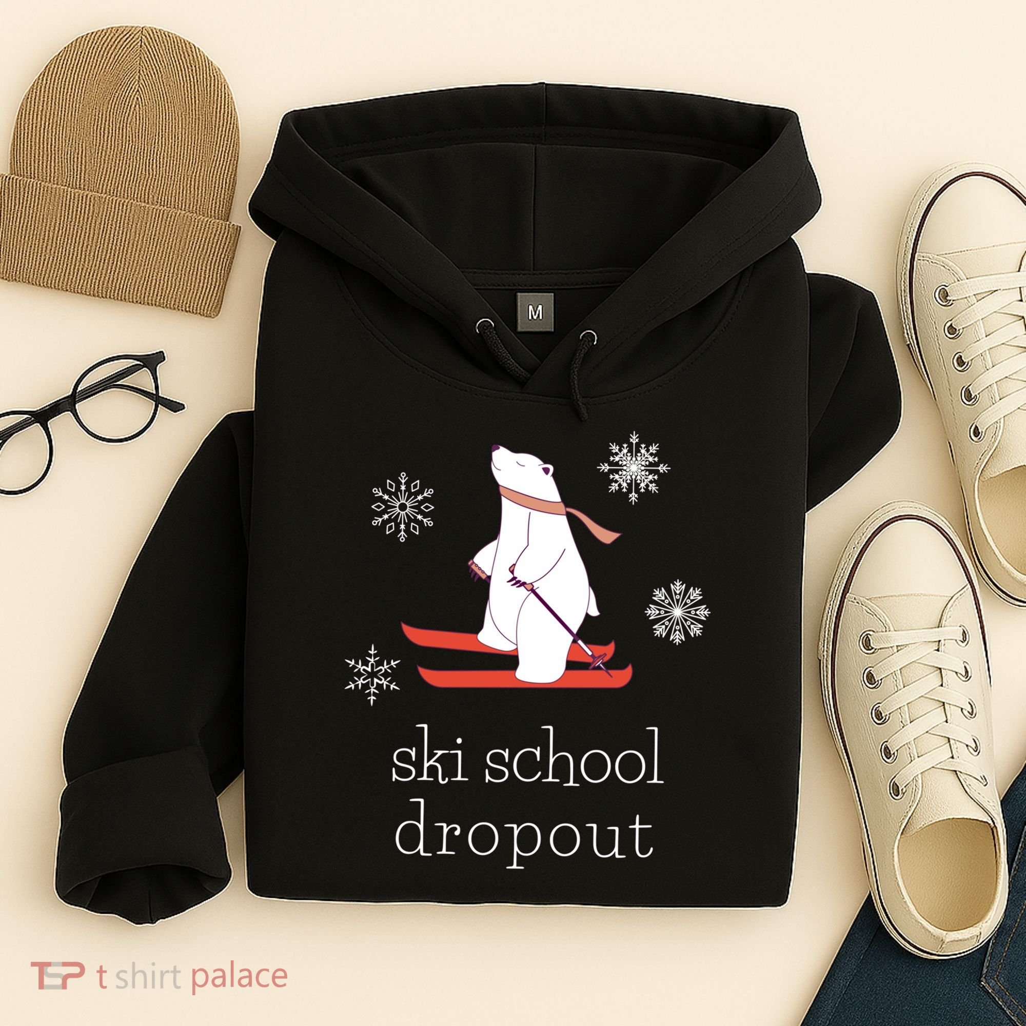 Ski School Dropout Skiing Polar Bear Funny Skier Hoodie