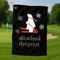 Ski School Dropout Skiing Polar Bear Funny Skier Golf Towel thumb 1