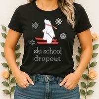 Ski School Dropout Skiing Polar Bear Funny Skier Women's T-Shirt thumb 2