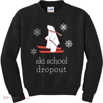 Ski School Dropout Skiing Polar Bear Funny Skier Kids Sweatshirt