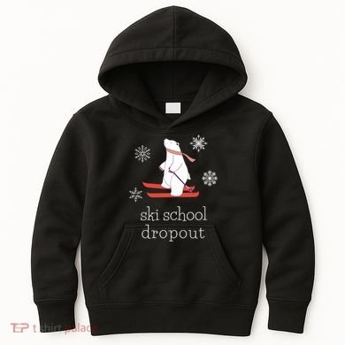 Ski School Dropout Skiing Polar Bear Funny Skier Kids Hoodie