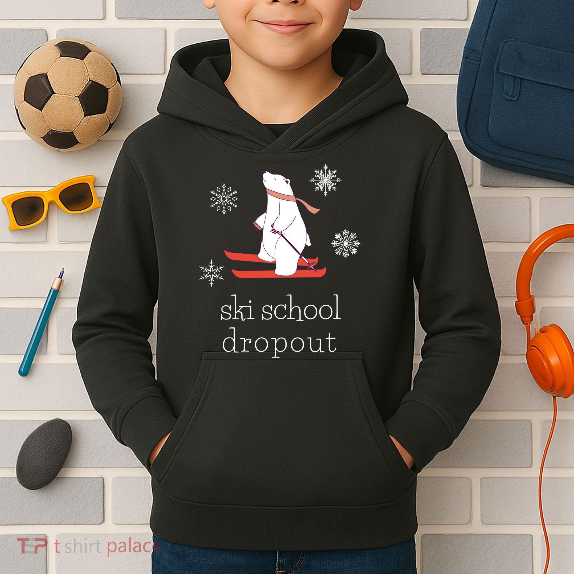 Ski School Dropout Skiing Polar Bear Funny Skier Kids Hoodie