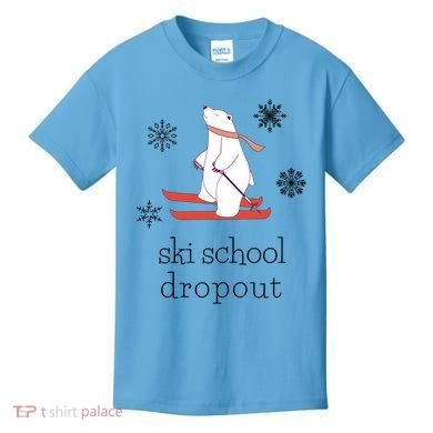 Ski School Dropout Skiing Polar Bear Funny Skier Kids T-Shirt