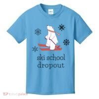 Ski School Dropout Skiing Polar Bear Funny Skier Kids T-Shirt thumb 0