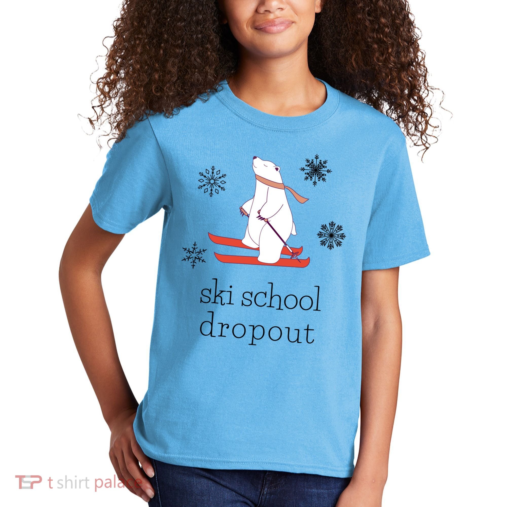 Ski School Dropout Skiing Polar Bear Funny Skier Kids T-Shirt
