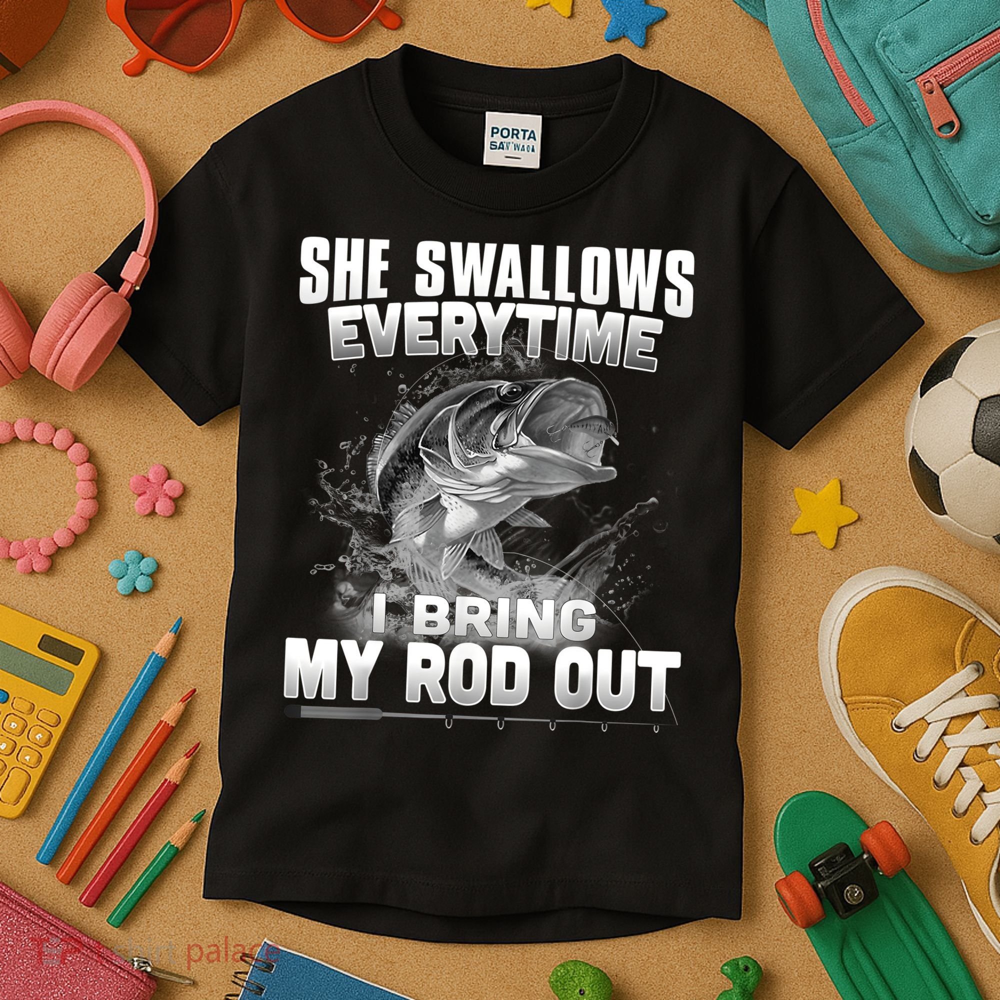 She Swallows Everytime I Bring My Rod Out Funny Fishing Kids T-Shirt