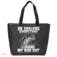She Swallows Everytime I Bring My Rod Out Funny Fishing Tote Bag thumb 0