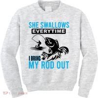 She Swallows Every Time I Bring Out My Rod Funny Fishing Kids Sweatshirt thumb 0