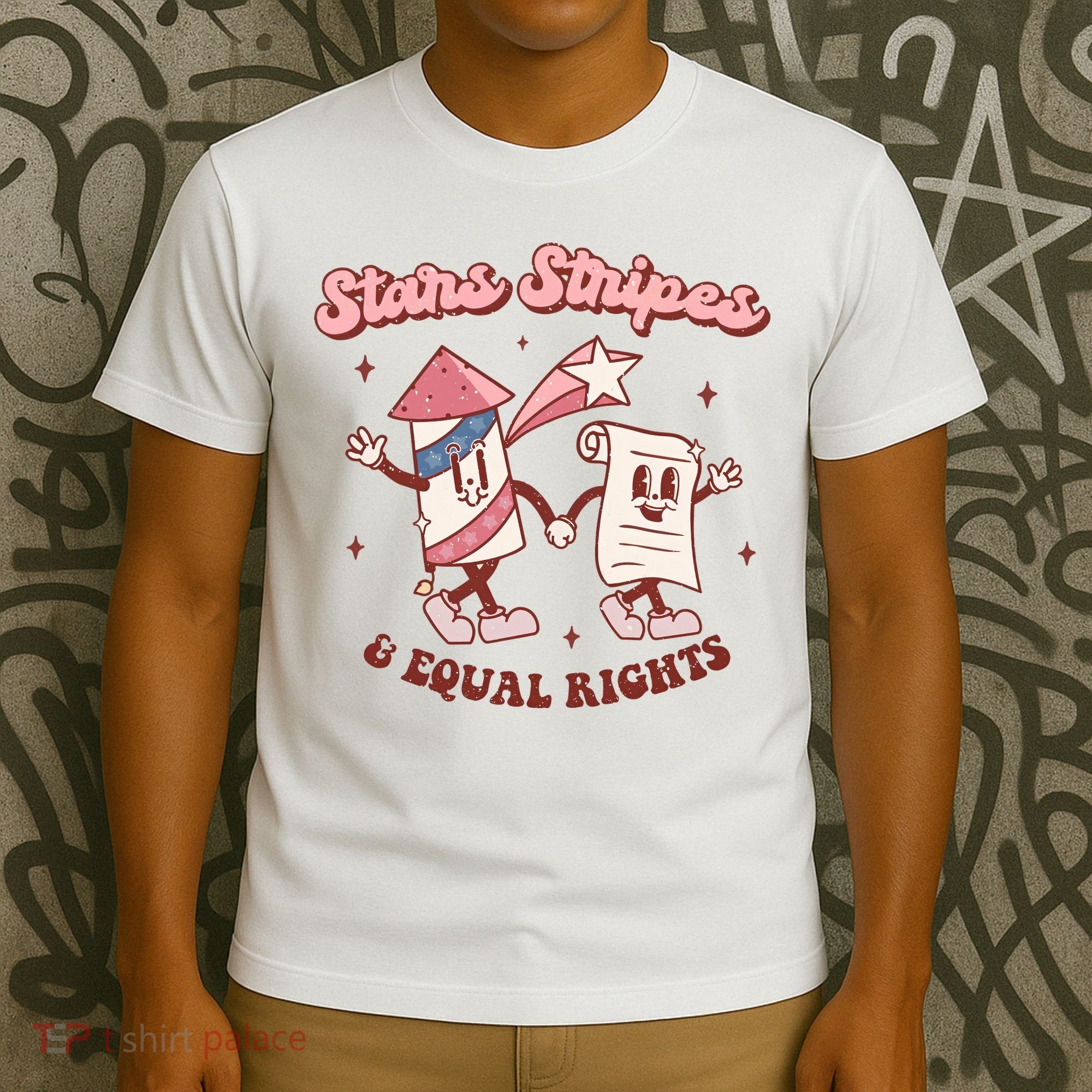 Stars Stripes & Equal Rights 4th Of July Retro Liberal Patriotic Americ T-Shirt