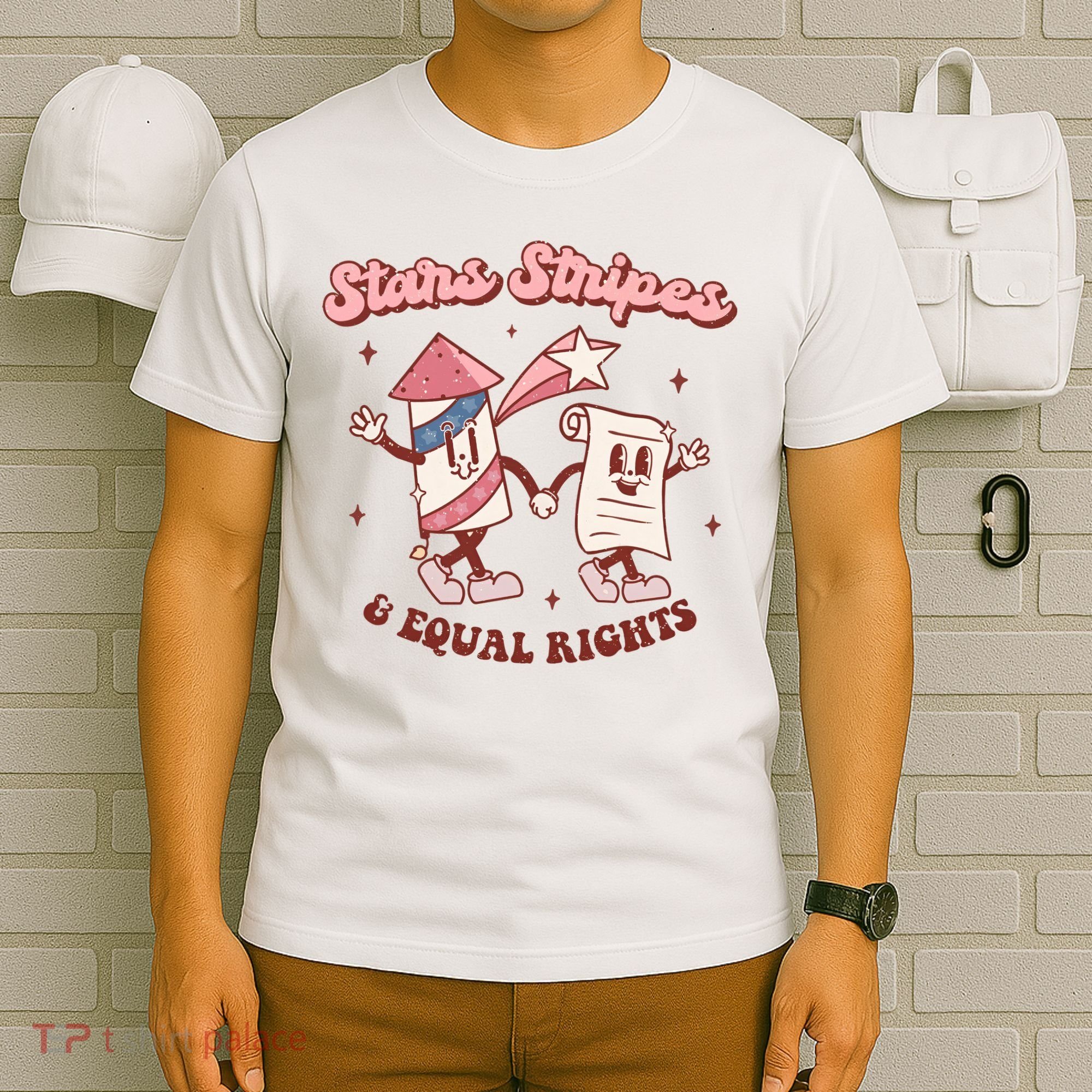 Stars Stripes & Equal Rights 4th Of July Retro Liberal Patriotic Americ T-Shirt