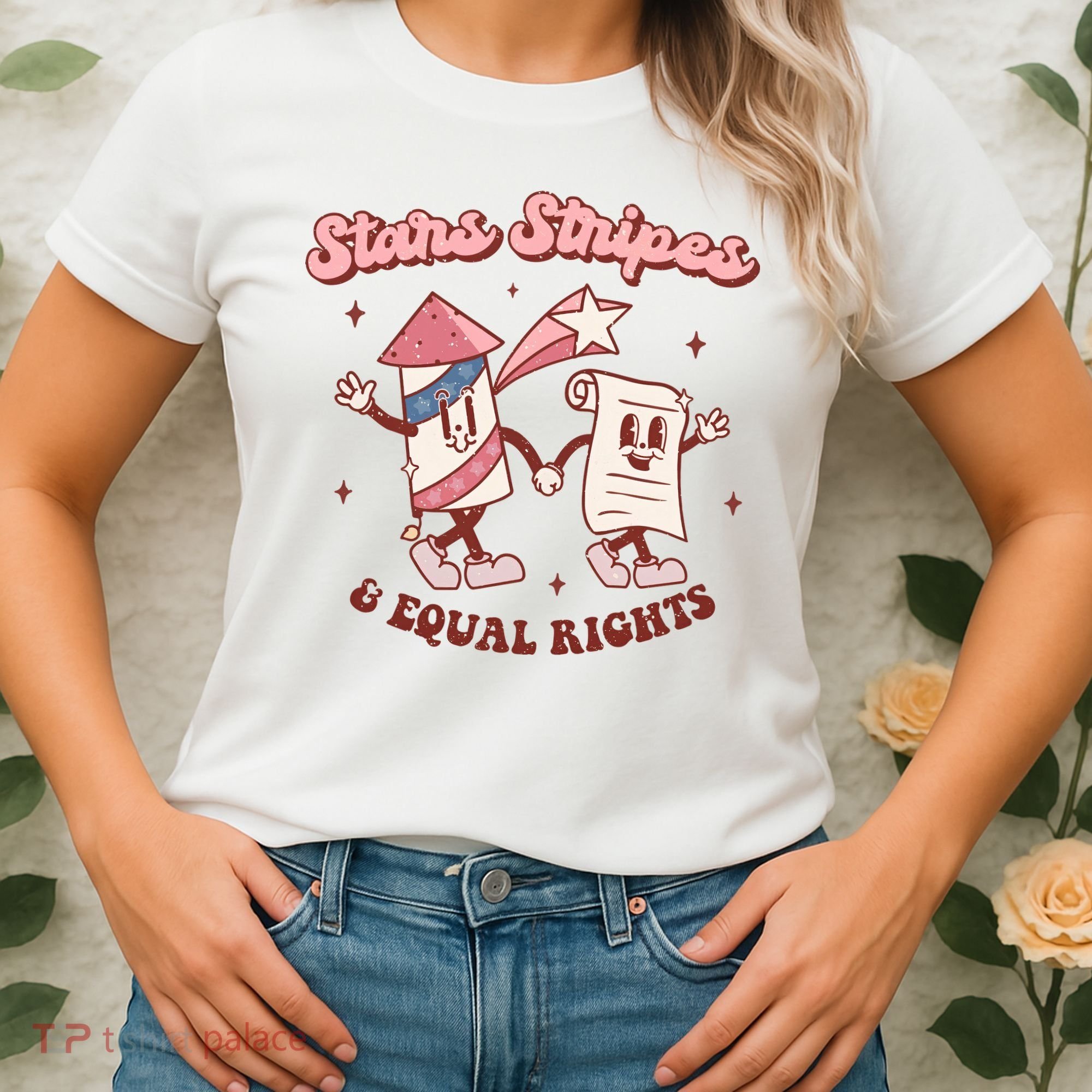 Stars Stripes & Equal Rights 4th Of July Retro Liberal Patriotic Americ Women's T-Shirt