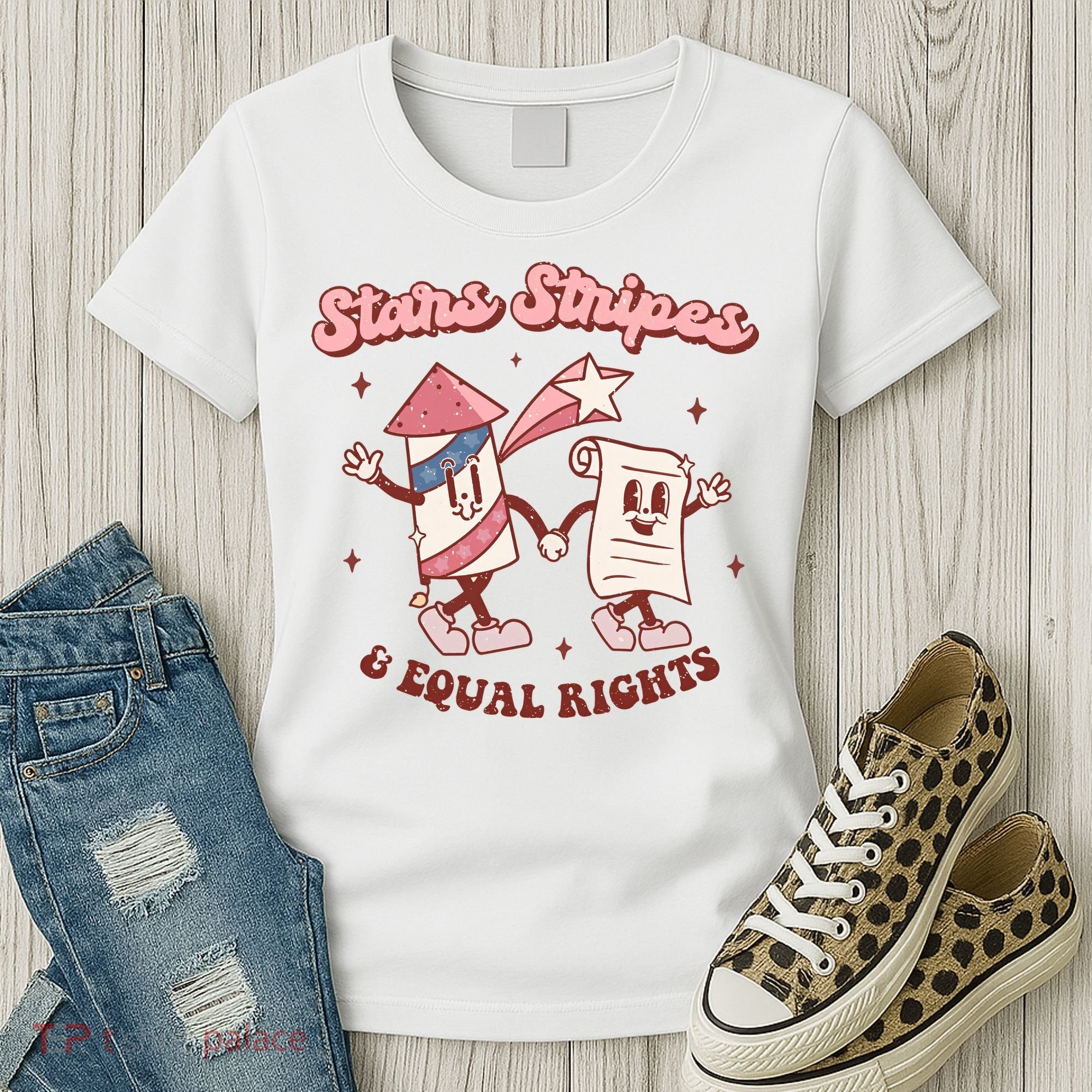 Stars Stripes & Equal Rights 4th Of July Retro Liberal Patriotic Americ Women's T-Shirt