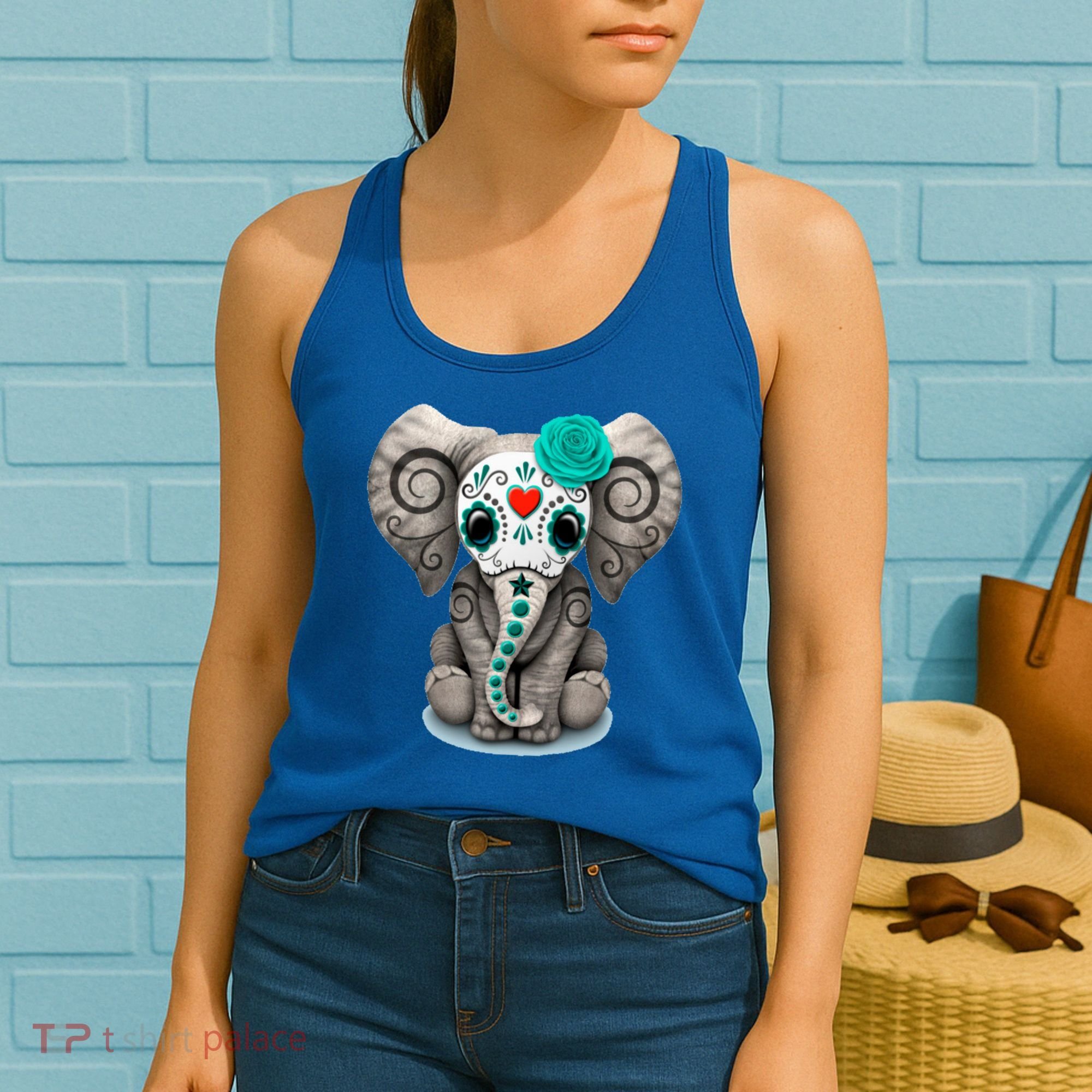 Sugar Skull Elephant Day Of The Dead Halloween Gift Women's Tank Top