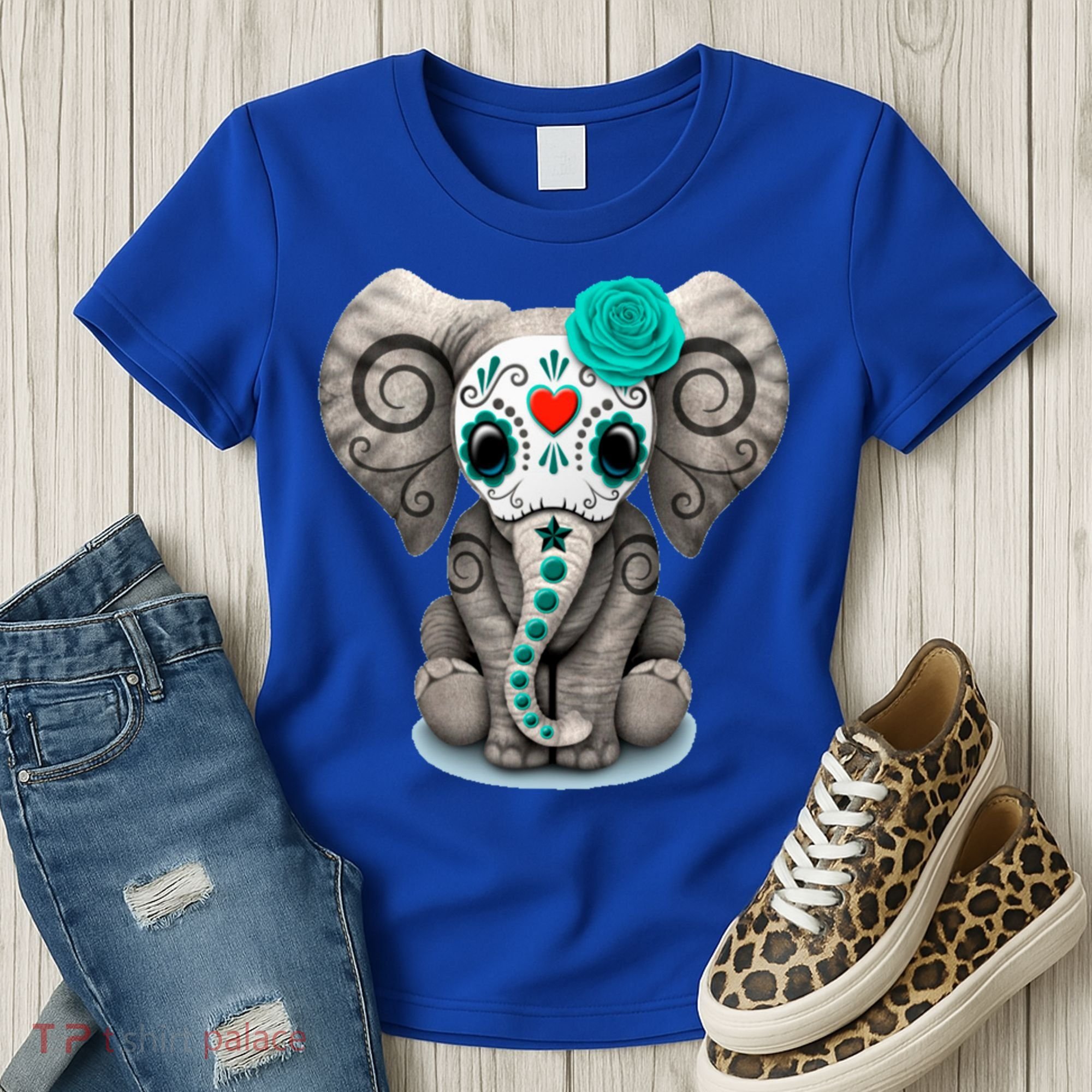 Sugar Skull Elephant Day Of The Dead Halloween Gift Women's T-Shirt