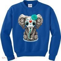 Sugar Skull Elephant Day Of The Dead Halloween Gift Kids Sweatshirt thumb 0