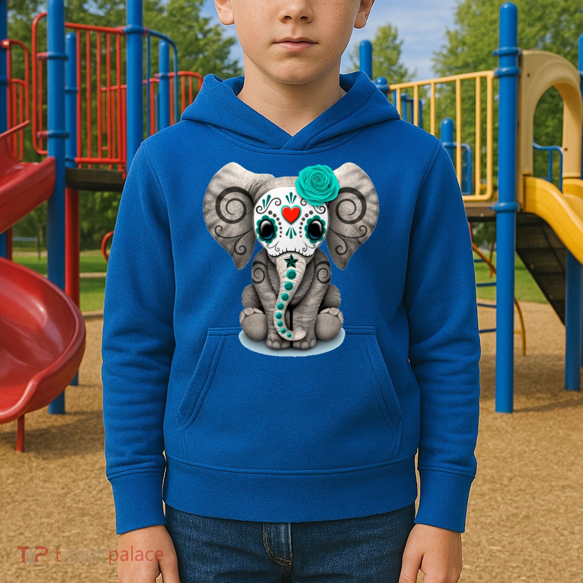 Sugar Skull Elephant Day Of The Dead Halloween Gift Kids Hoodie
