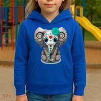 Sugar Skull Elephant Day Of The Dead Halloween Gift Kids Hoodie thumb 3