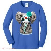Sugar Skull Elephant Day Of The Dead Halloween Gift Kids Long Sleeve Shirt thumb 0