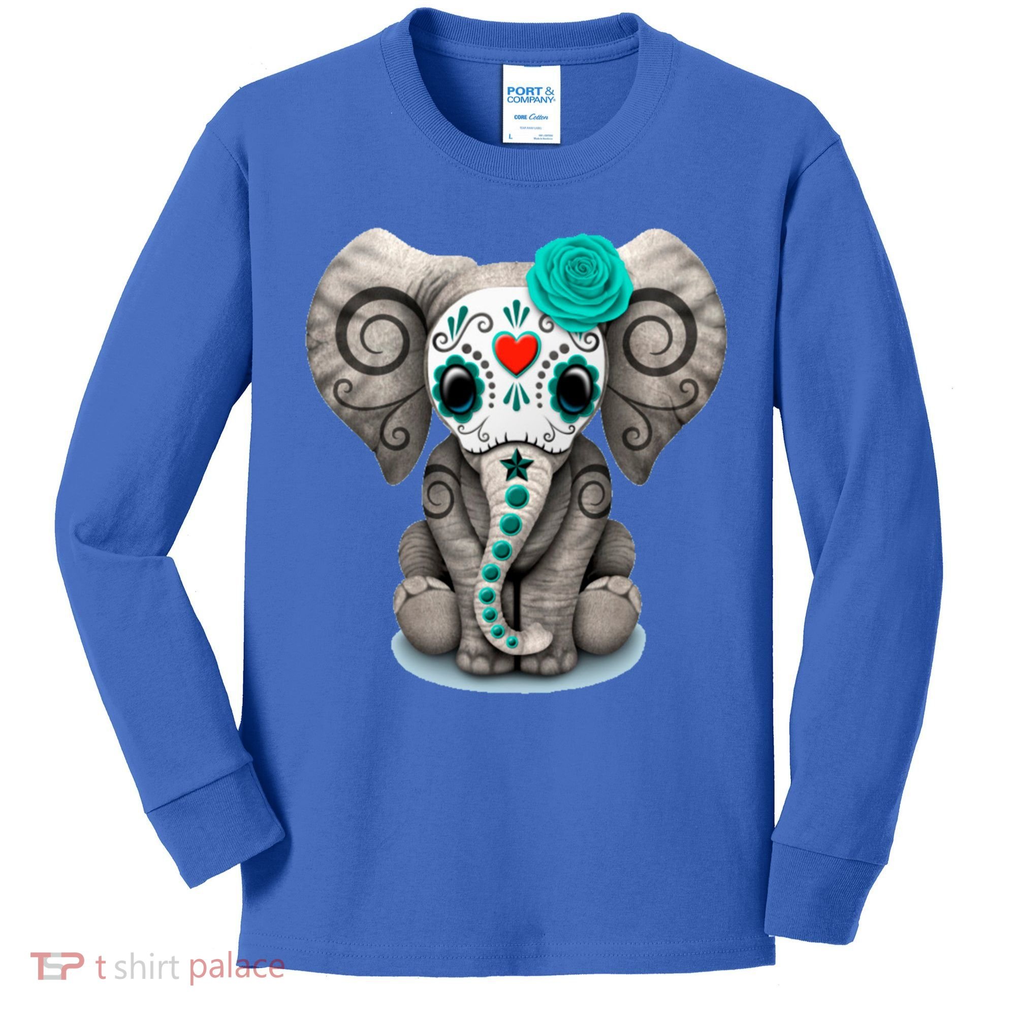 Sugar Skull Elephant Day Of The Dead Halloween Gift Kids Long Sleeve Shirt