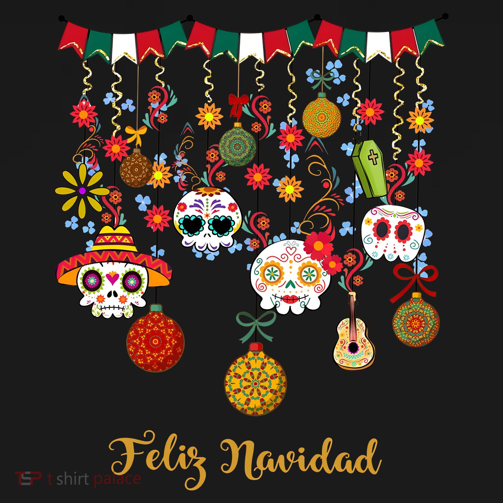 Sugar Skull Feliz Navidad Spanish Christmas Bucket Hat