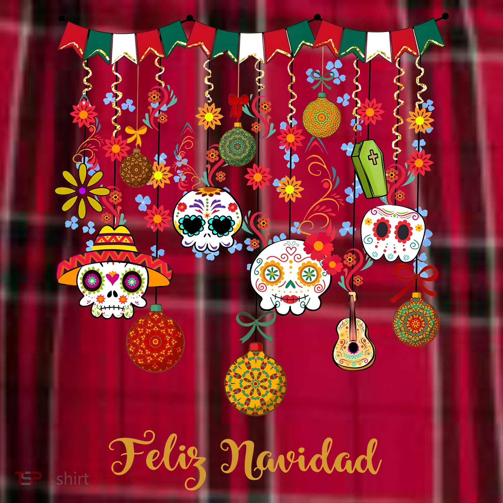Sugar Skull Feliz Navidad Spanish Christmas Men's Flannel Plaid Pajama Pants