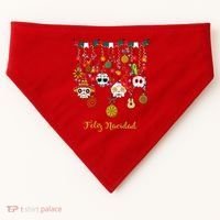Sugar Skull Feliz Navidad Spanish Christmas USA-Made Doggie Bandana thumb 0