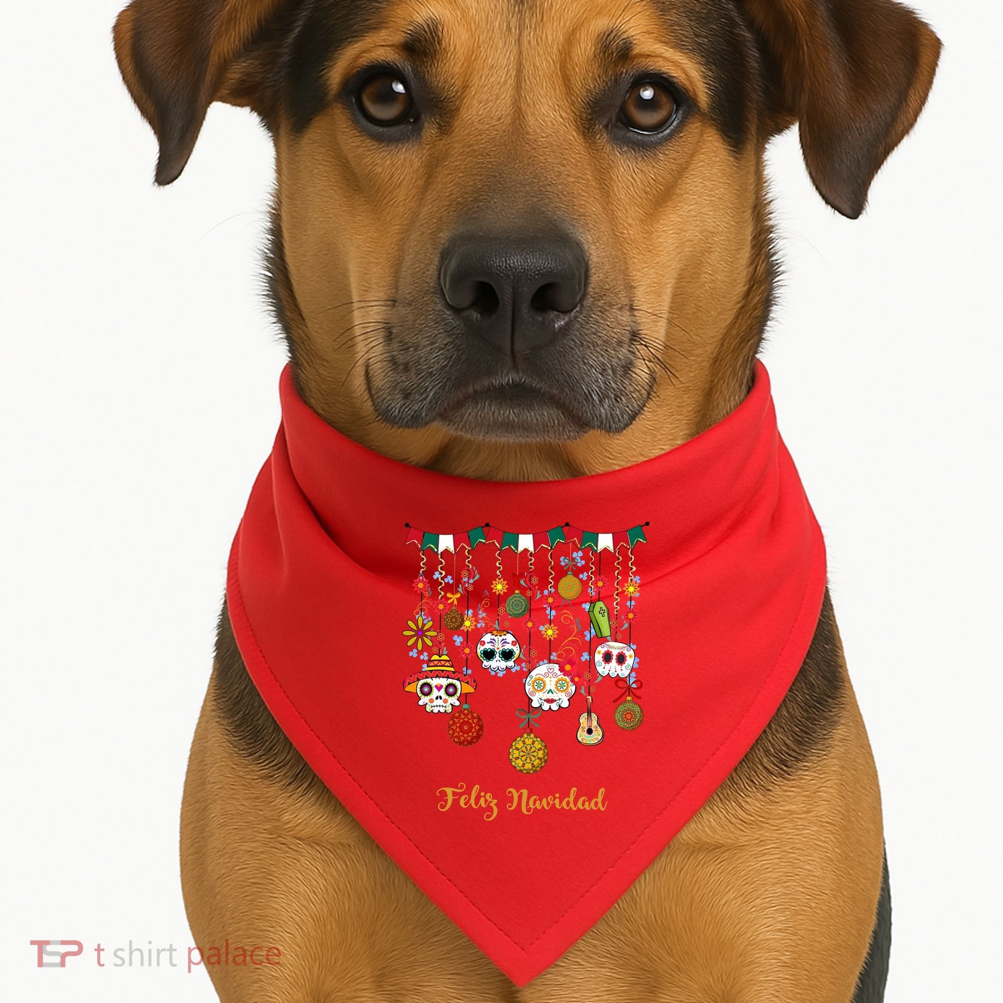 Sugar Skull Feliz Navidad Spanish Christmas USA-Made Doggie Bandana