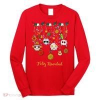 Sugar Skull Feliz Navidad Spanish Christmas Long Sleeve Shirt thumb 0