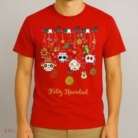 Sugar Skull Feliz Navidad Spanish Christmas T-Shirt thumb 3