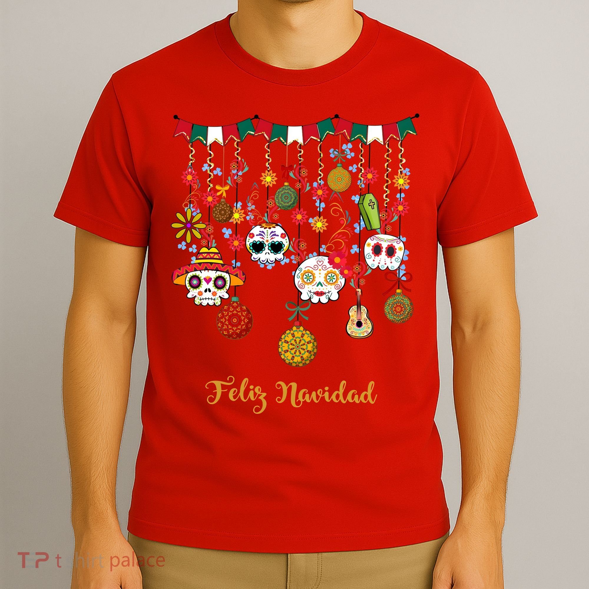 Sugar Skull Feliz Navidad Spanish Christmas T-Shirt