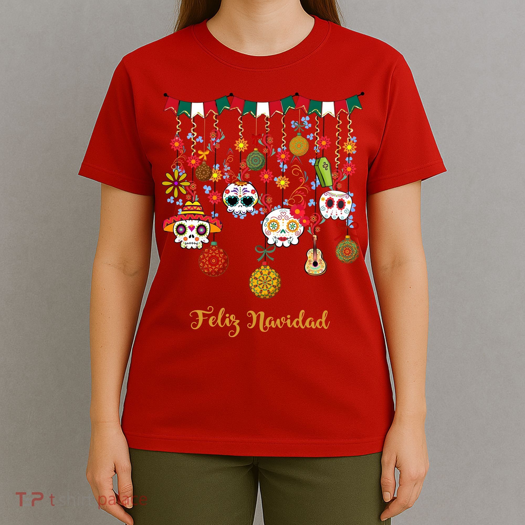 Sugar Skull Feliz Navidad Spanish Christmas T-Shirt