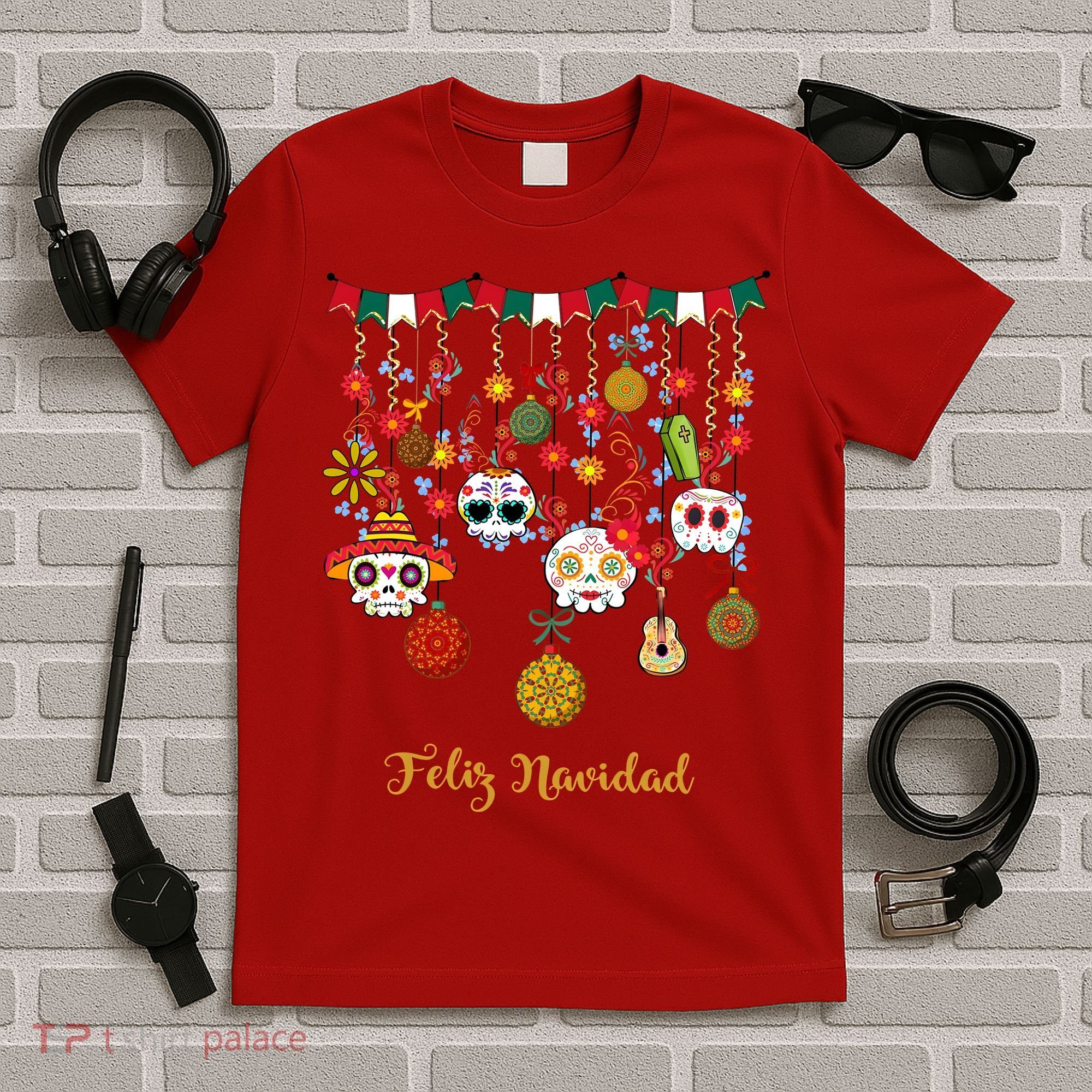 Sugar Skull Feliz Navidad Spanish Christmas T-Shirt
