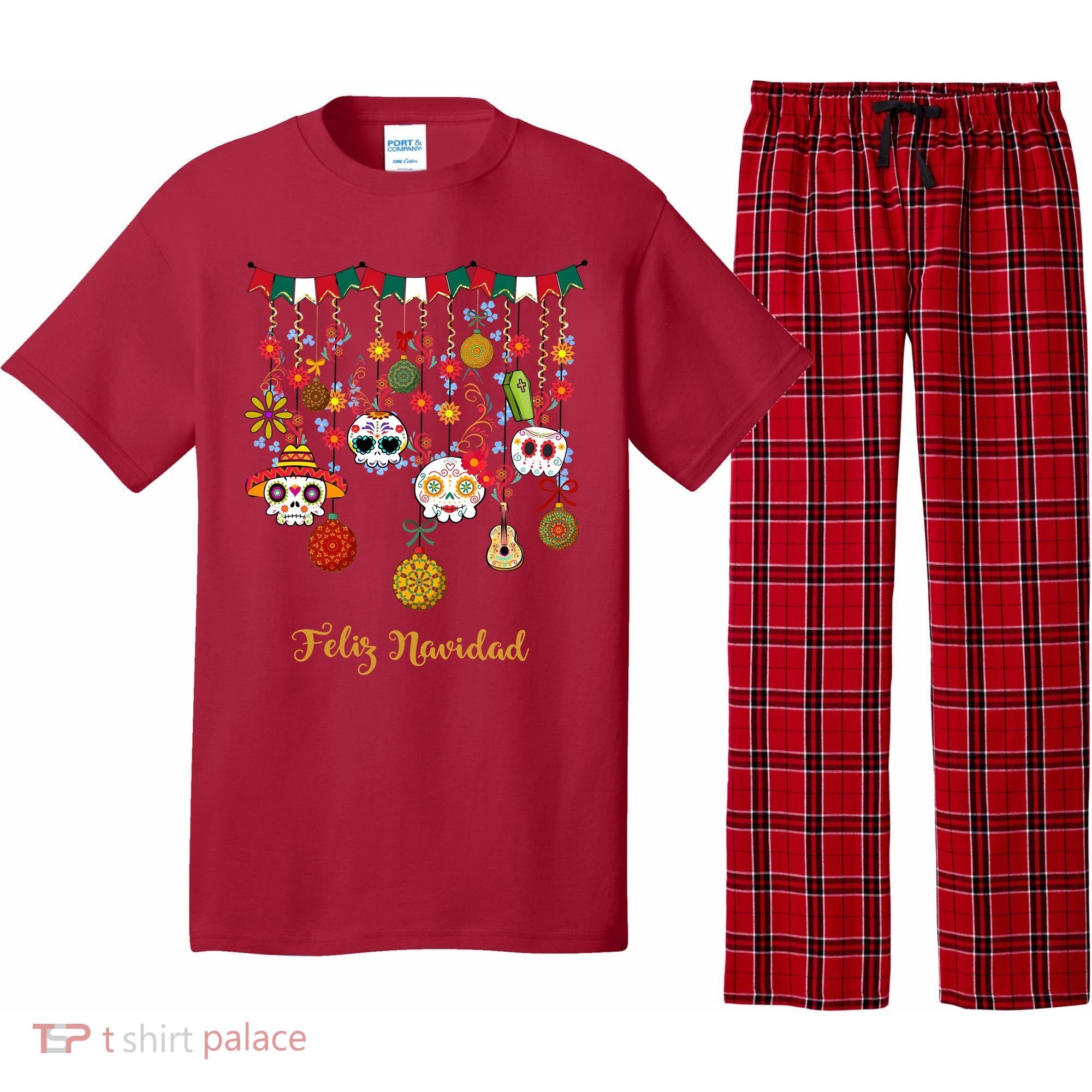 Sugar Skull Feliz Navidad Spanish Christmas Pajama Set