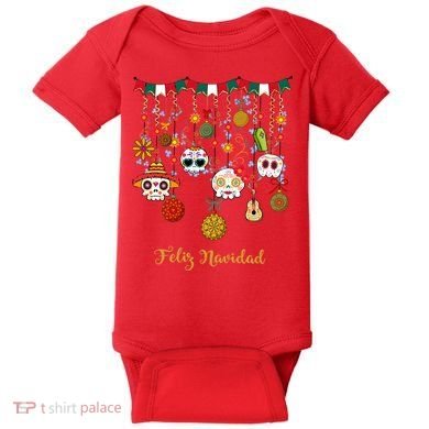 Sugar Skull Feliz Navidad Spanish Christmas Baby Bodysuit
