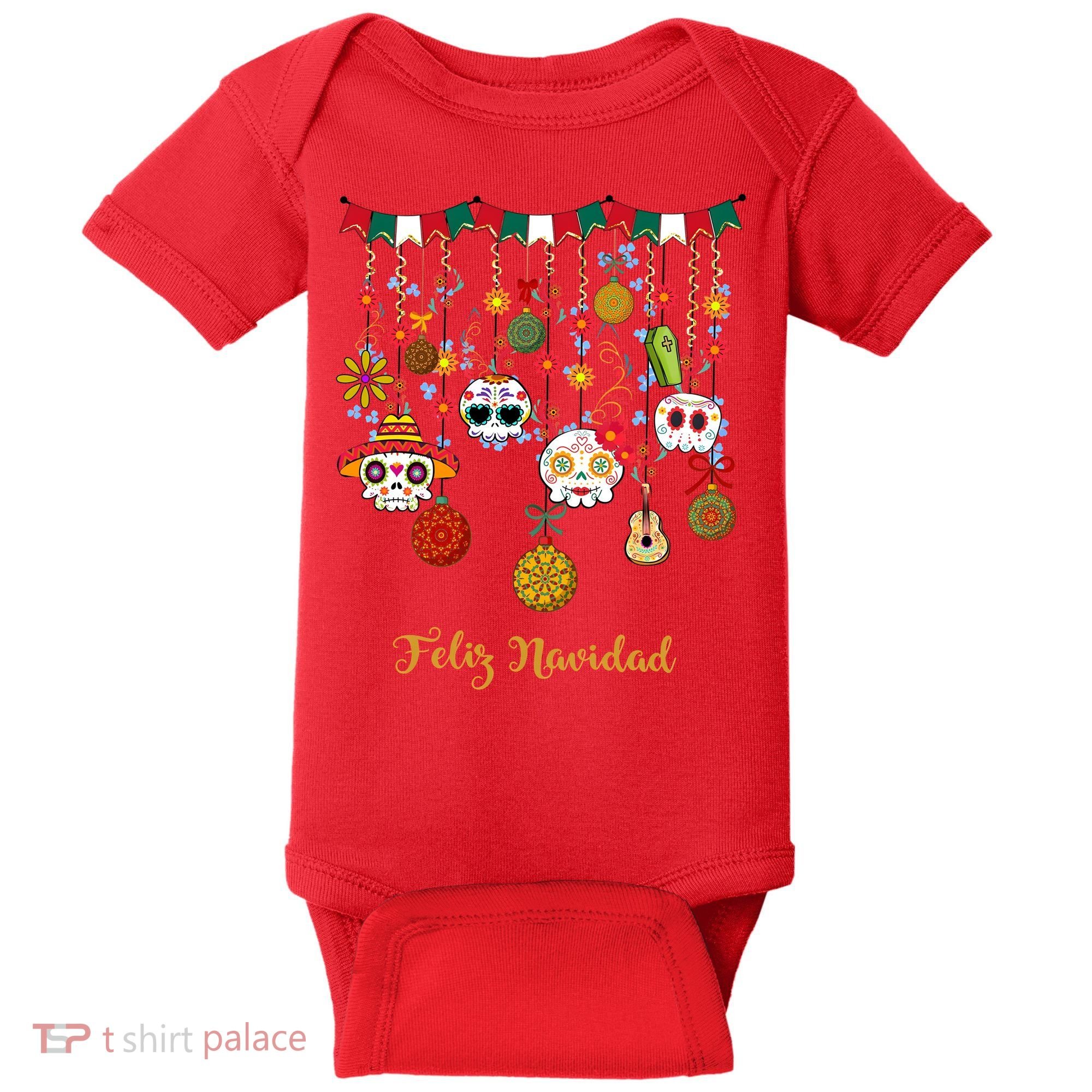 Sugar Skull Feliz Navidad Spanish Christmas Baby Bodysuit