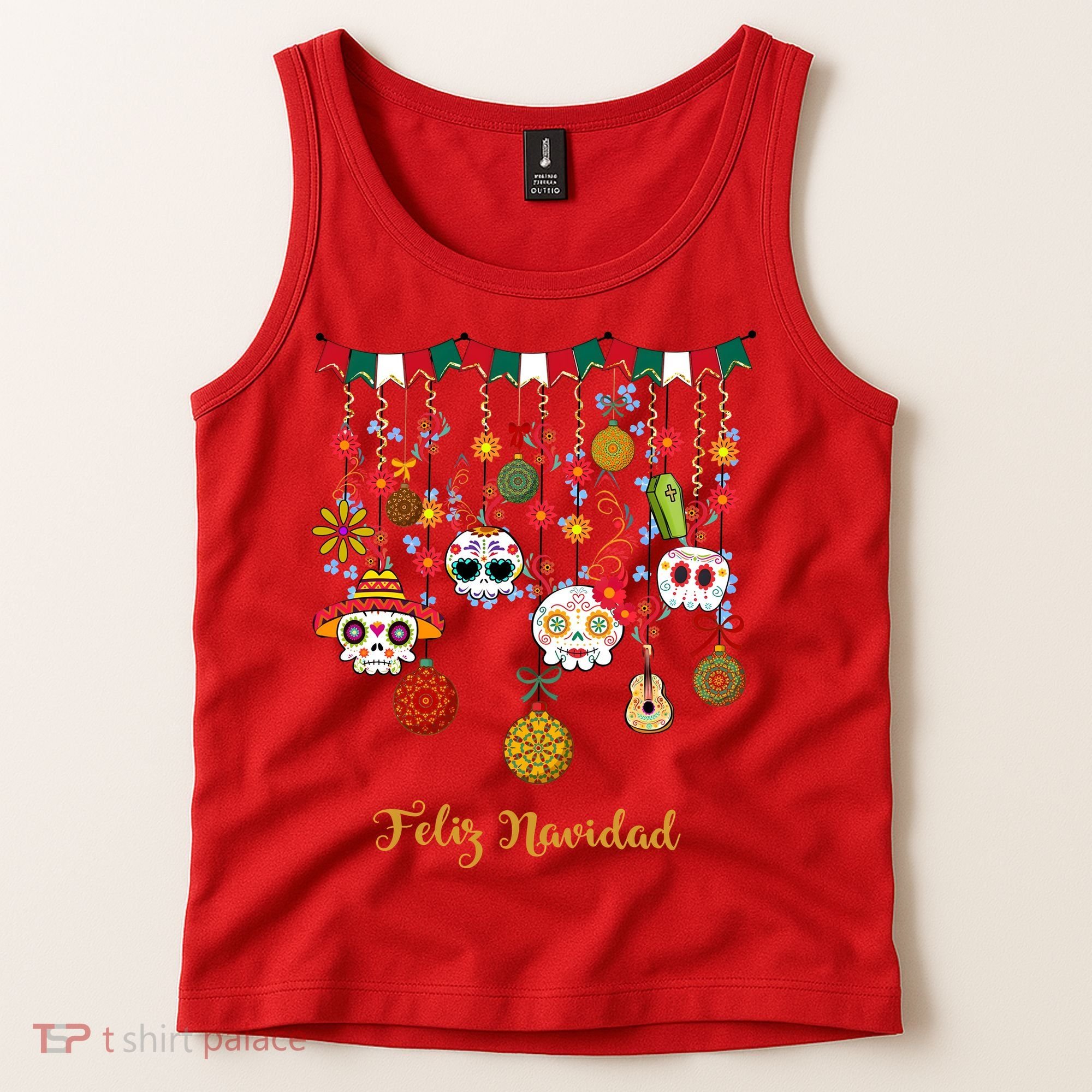 Sugar Skull Feliz Navidad Spanish Christmas Tank Top