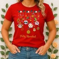 Sugar Skull Feliz Navidad Spanish Christmas Women's T-Shirt thumb 2