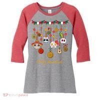 Sugar Skull Feliz Navidad Spanish Christmas Women's Tri-Blend 3/4-Sleeve Raglan Shirt thumb 0