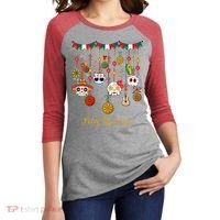 Sugar Skull Feliz Navidad Spanish Christmas Women's Tri-Blend 3/4-Sleeve Raglan Shirt thumb 2