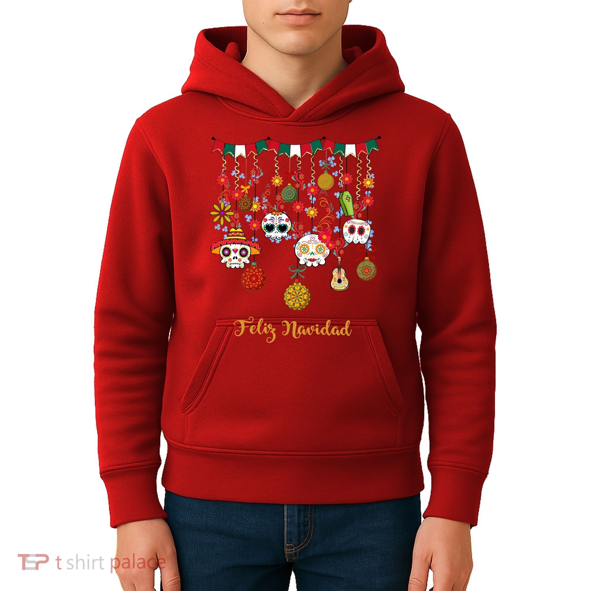 Sugar Skull Feliz Navidad Spanish Christmas Kids Hoodie