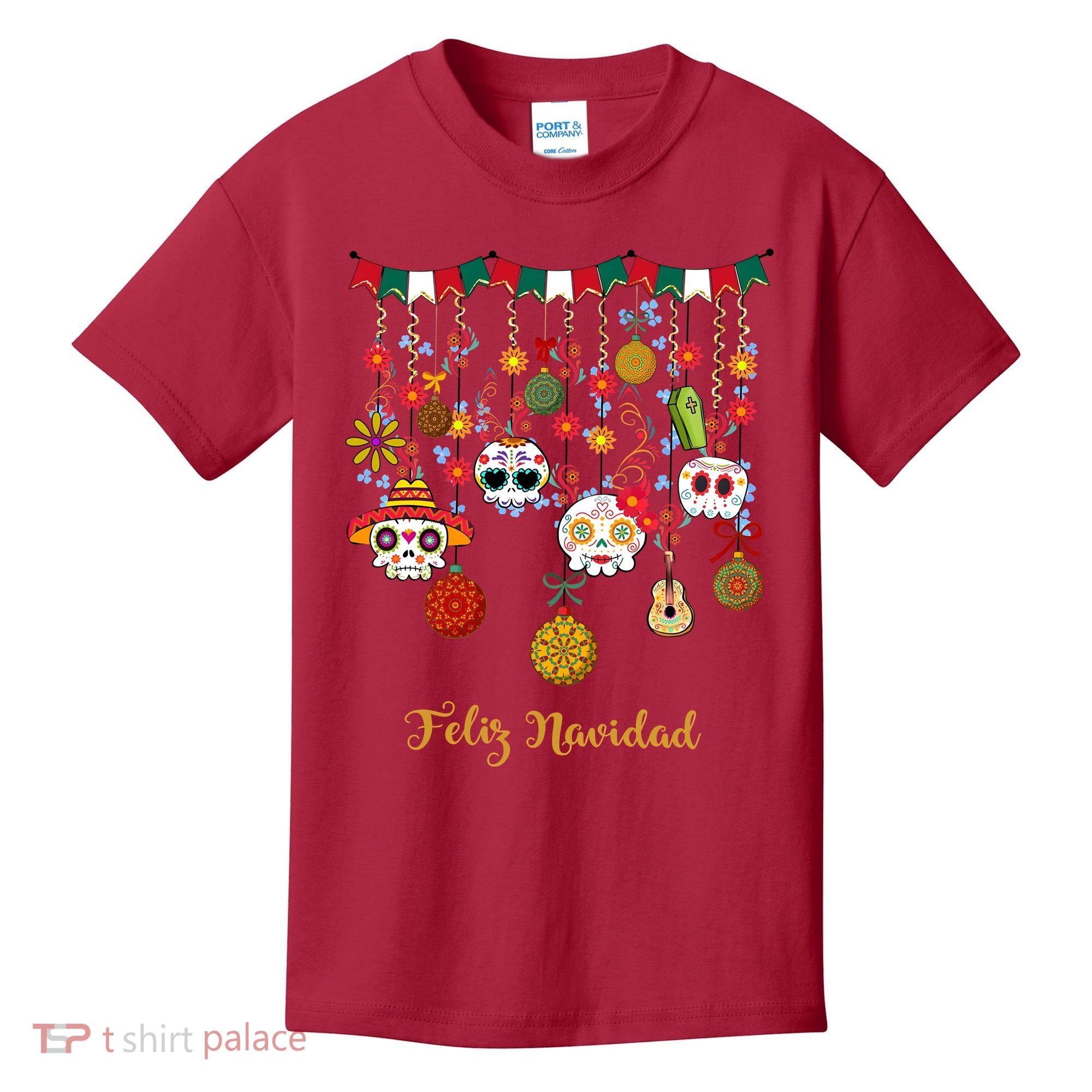 Sugar Skull Feliz Navidad Spanish Christmas Kids T-Shirt