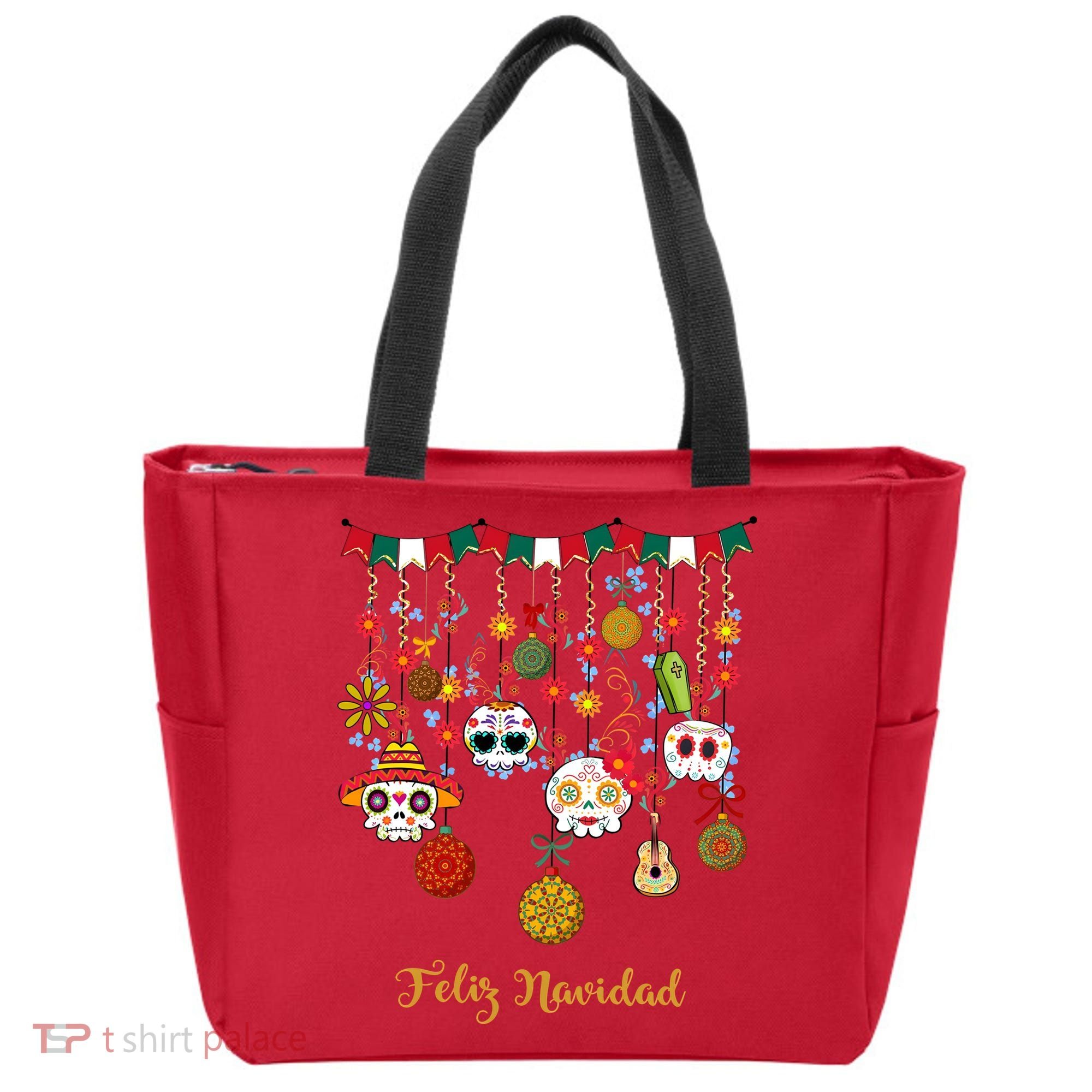 Sugar Skull Feliz Navidad Spanish Christmas Tote Bag