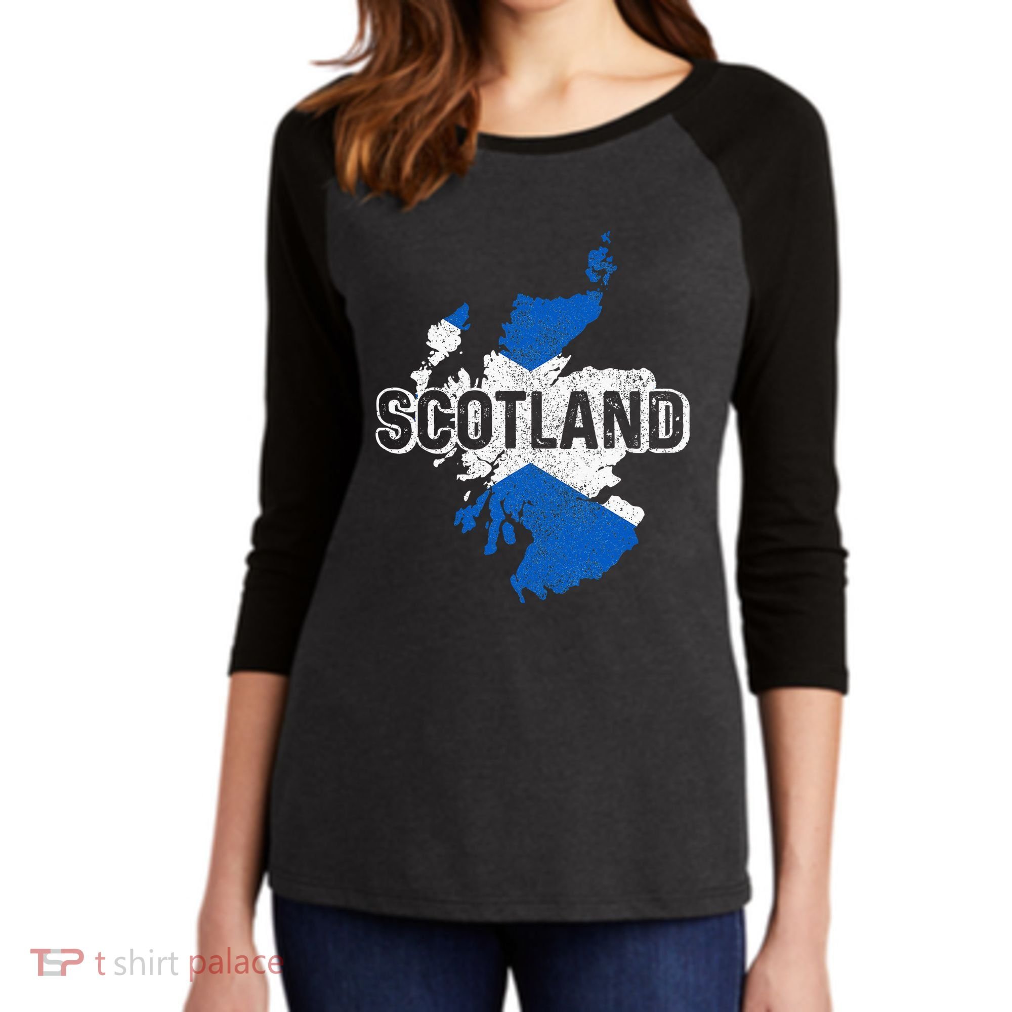 Scotland Scottish Flag Map Pride Women's Tri-Blend 3/4-Sleeve Raglan Shirt