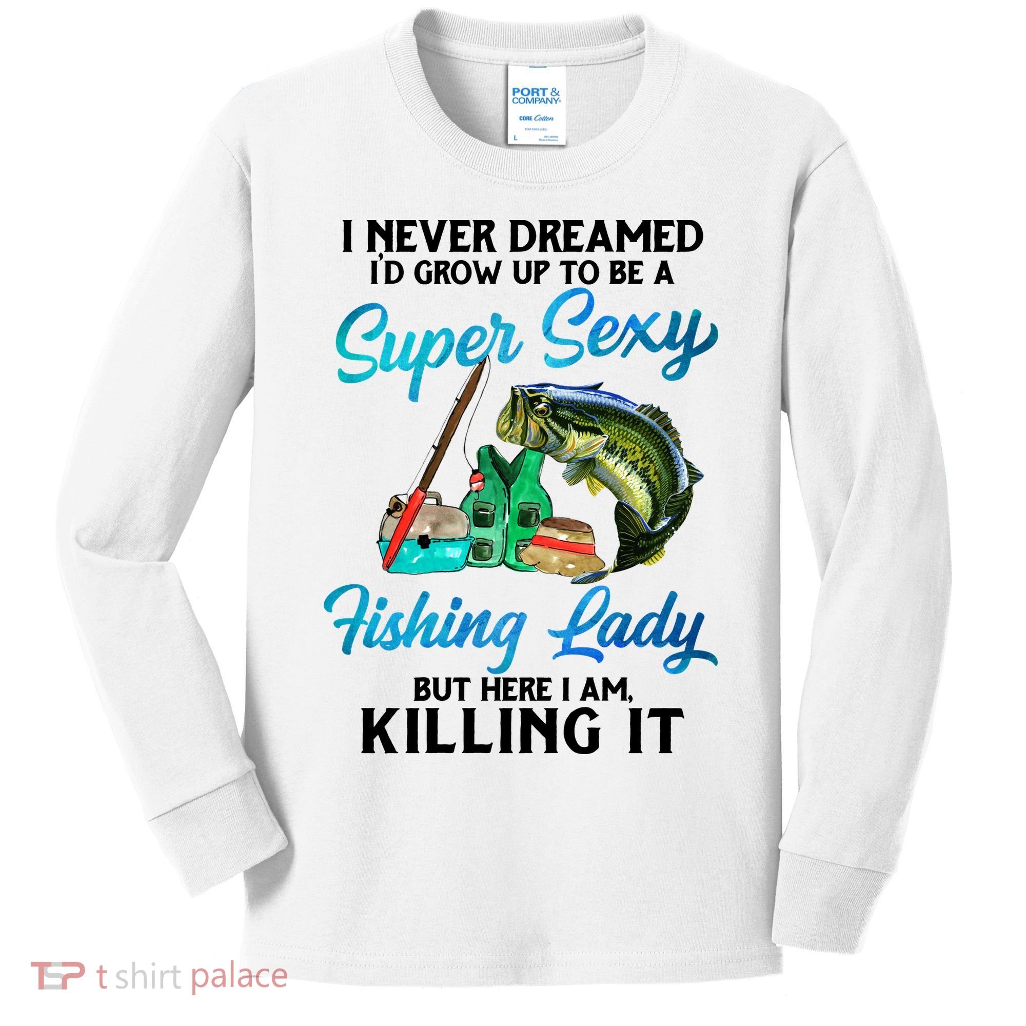 Super Sexy Fishing Lady Fish Lover Kids Long Sleeve Shirt
