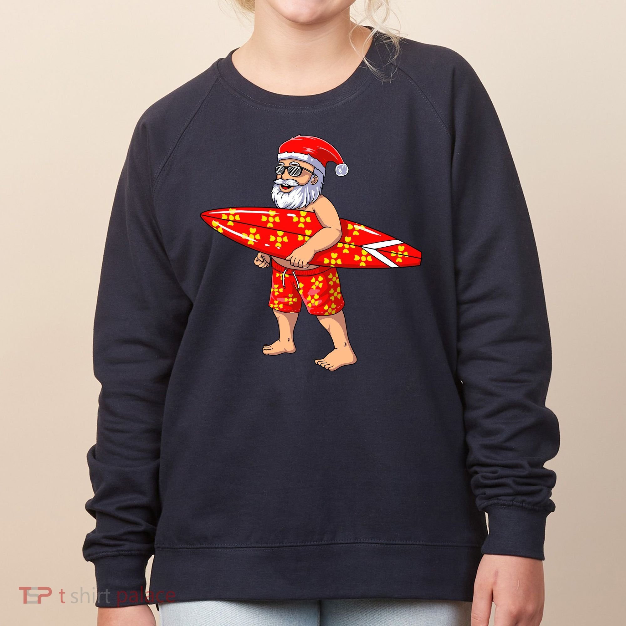 Surfing Santa For Hawaiian Surf Christmas Women's Sweatshirt